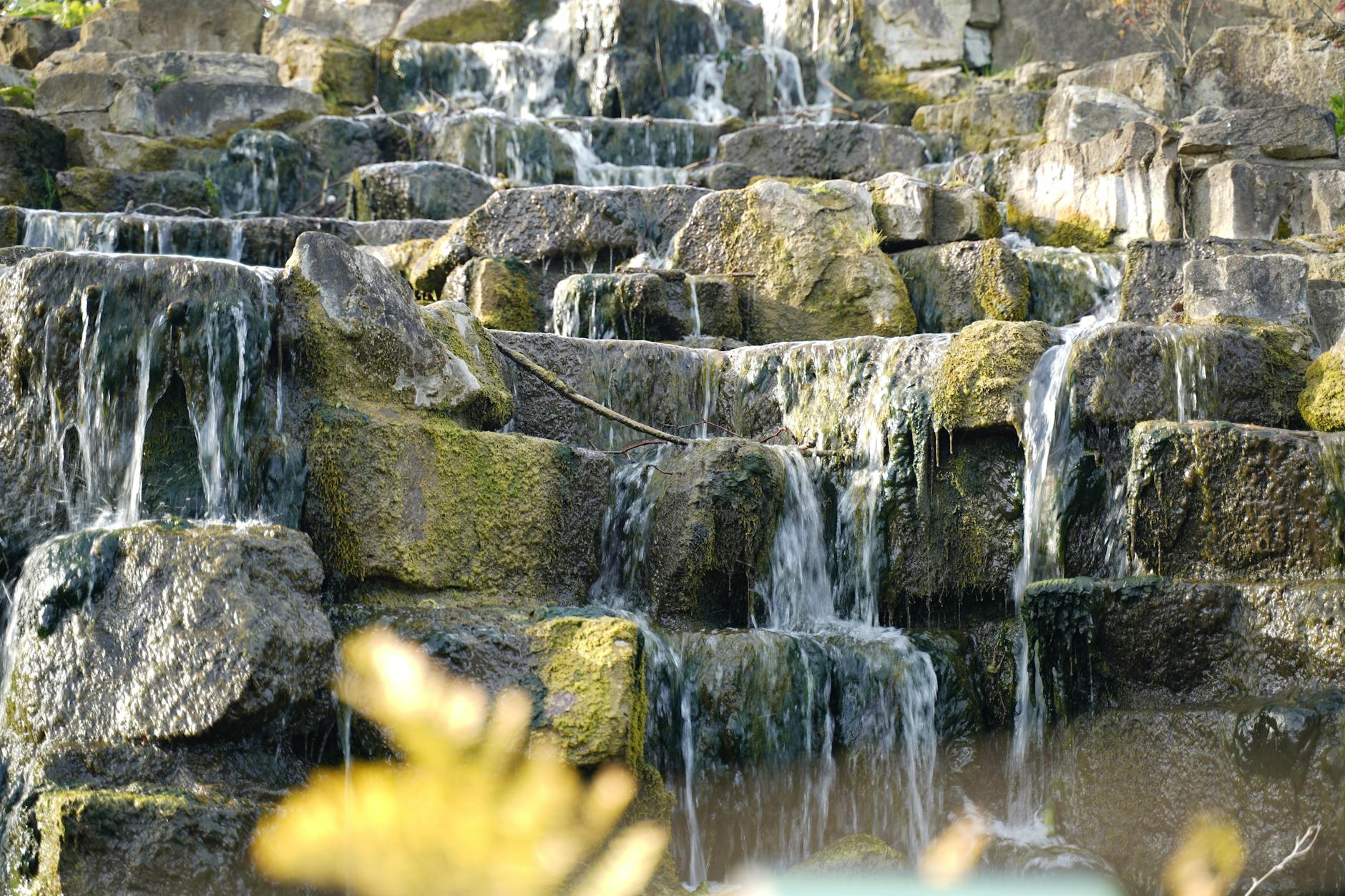waterfall on stone steps